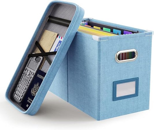 Oterri Portable Document Organizer with Lid, Hanging Storage Box with Mesh Pocket for Letter Files, Smooth Sliding Rail - Sky-blue (1 PCS)-DeskLoop Office