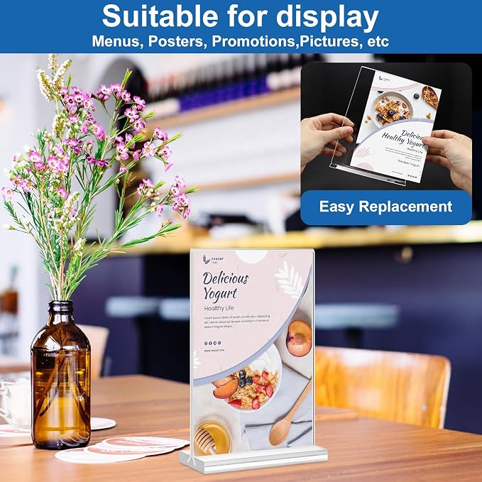 Acrylic Sign Holder 5x7, 6 Pack Clear Plastic Table Display Vertical - Image 2