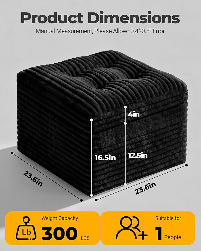 23.6in Pouf Ottoman, Corduroy Ottoman Foot Rest - Image 2