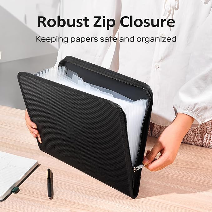 Sooez 13 Pocket Accordion File Organizer, Zipper Expanding File Folder Organizer - Image 2