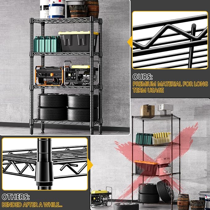 M MZG 1000 lbs 4 Tier Shelf Metal Storage Shelves Wire Rack Closet Organizers - Image 5