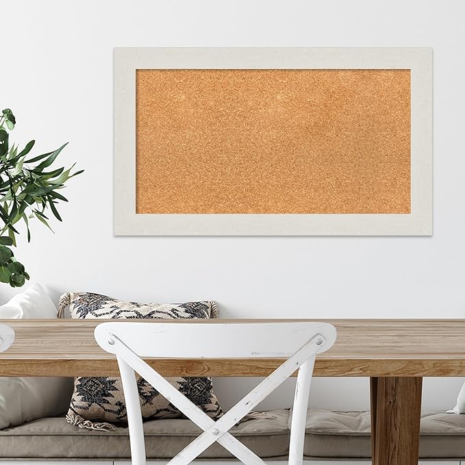 Amanti Art Natural Cork Board for Wall, 17x29 Vision Board with White Frame, Medium Corkboard Office Decor for Home Organization, Country Rustic Corkboard Pinboard to Display Items for Home-DeskLoop Office