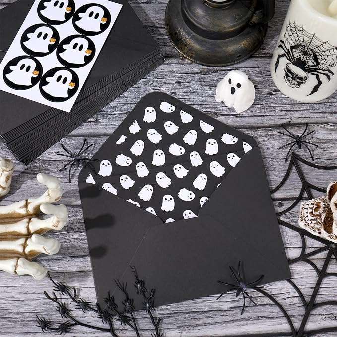 Whaline 50 Pcs Halloween Ghost Invitation Envelopes Black White Greeting Card - Image 5