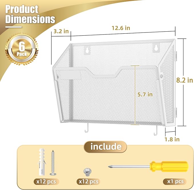 Docnest 6 Pack Hanging Wall File Holders, Mesh Wall Letter File Holder - Image 2