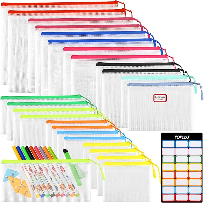 24PCS Mesh Zipper Pouch Storage Bags, 8 Sizes Board Game Bags, 12 Colors Reusable Pouches for Organizing, Organizer for Travel-DeskLoop Office