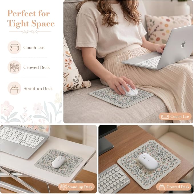 iCasso Aesthetic Small Floral Mouse Pad, Mini Portable Travel Mousepad - Image 7