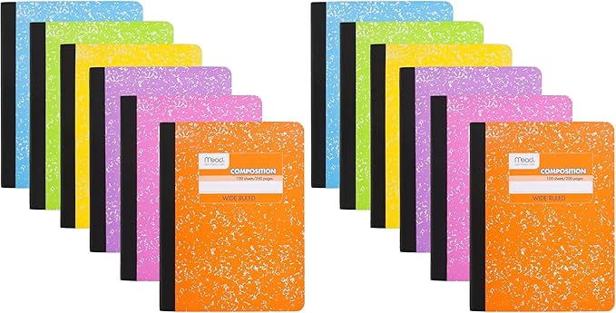 Mead Composition Notebook, Wide Ruled Paper, 7-1/2" x 9-3/4", 100 Sheets per by Mead