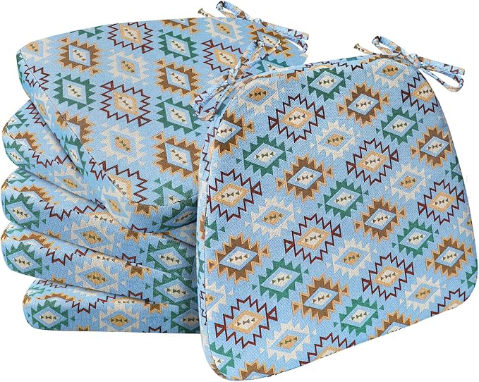 AAAAAcessories D-Shaped Chair Cushions, Machine-Washable Cover, Geometric Blue by AAAAAcessories