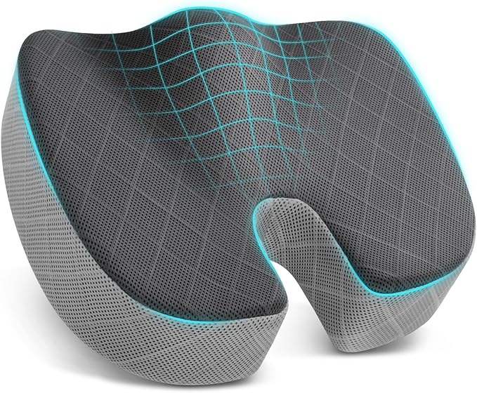 TushGuard Office/Car Seat Cushion, Non-Slip Sciatica & Back Coccyx Tailbone Pain Relief Chair Pad, Memory Foam Butt Pillow for Computer Desk, Wheelchair, Driving (Black&Grey, XX-Large)-DeskLoop Office