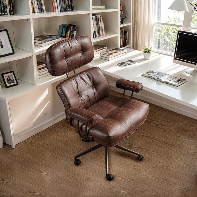 Faux Leather Executive Office Chair - Big and Tall Ergonomic Home Office Chair,Reclining Computer Desk Chair w/Lumbar Support,Adjustable Task Chair Swivel Rolling Chair with Wheels,Dark Brown,Suede-DeskLoop Office