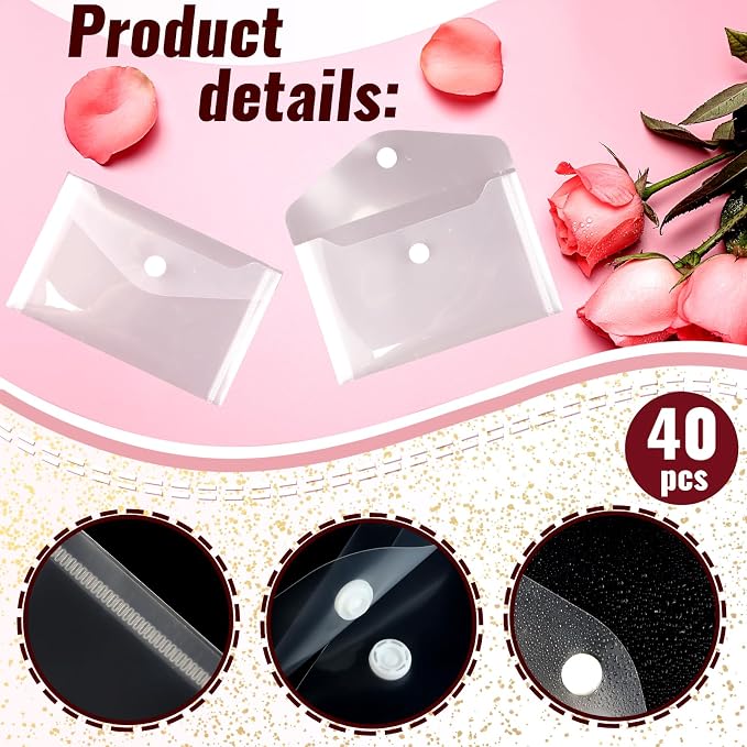 Vmiapxo 40 Pack Stamp and Die Storage Pockets, Reusable Small Plastic Envelopes - Image 3