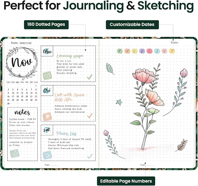 Taja Dotted Journal Notebook for Women & Men, Hardcover Leather Journal for - Image 3