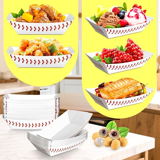 50 Pack 1 Lb Paper Food Boat Trays, Baseball Birthday Decorations Baseball - Image 7