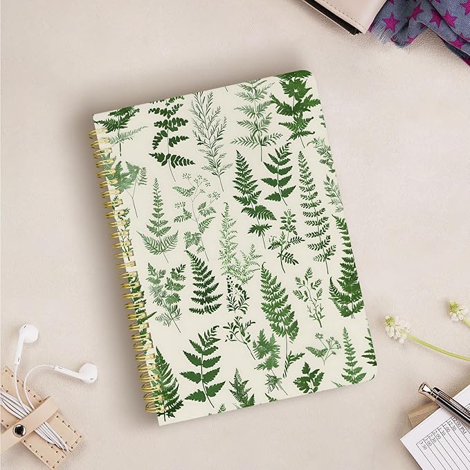 Cute Spiral Notebook journal B5 Aesthetic Pretty Design for Women Girls Kawaii with Pocket, 10 x 7.2 inch, Lined, Green Plants-DeskLoop Office
