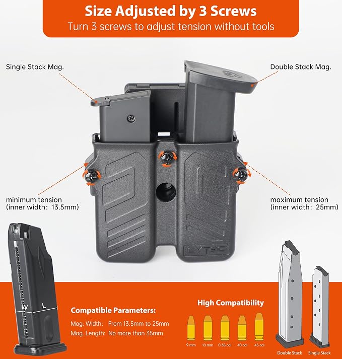 Universal Double Magazine Pouch Fit 9mm 10mm .40 .45 Caliber Dual & Single - Image 2