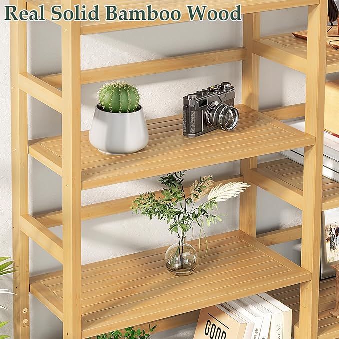 Homykic Bamboo Triple Wide Shallow Bookshelves and Bookcases, 6-Tier 6ft Tall Bookshelf with 17 Open Display Shelves, Large Freestanding Book Shelf for Home Office, Bedroom, Living Room, Natural-DeskLoop Office