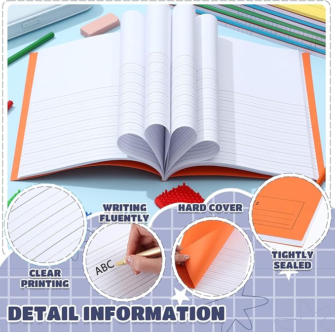 Henoyso 12 Pcs 120 Pages Primary Composition Notebooks K-2 9 3/4 x 7 1/2 Inch Journals Primary Journals Blank Books for Kids to Write Stories Kindergarten (Dark Color)-DeskLoop Office