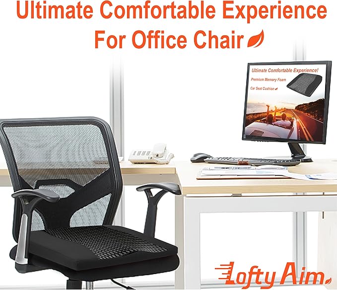 Car Seat Cushion, Comfort Memory Foam Car Cushions for Driving - Sciatica & Lower Back Pain Relief, Driver Seat Pillow for Auto, Office Chair, Wheelchair - 4D Mesh Black-DeskLoop Office