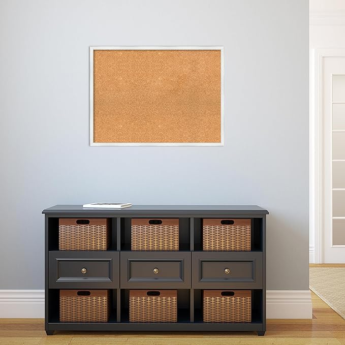 Amanti Art Natural Cork Board for Wall, 23x31 Vision Board with White Frame, Large Corkboard Office Decor for Home Organization, Country Rustic Corkboard Pinboard to Display Items for Home-DeskLoop Office