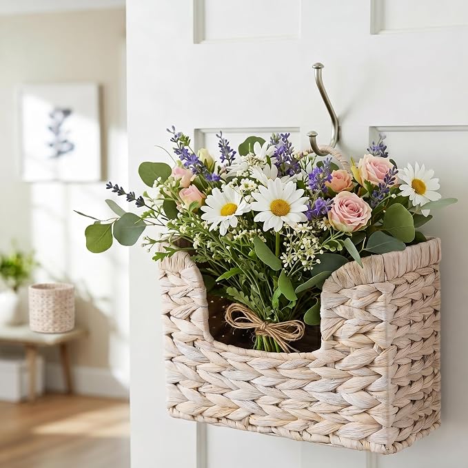 PINXIURY Magazine Holder Wall Basket Water Hyacinth Woven Mail Organizer - Image 4