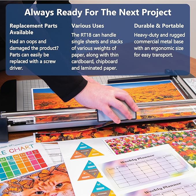 United Office Products RT18 Commercial Rotary Paper Trimmer, Sturdy Metal Base, 18" Cut Length, 15 Sheet Capacity, Paper Cutter for Offices, Schools and Crafts-DeskLoop Office