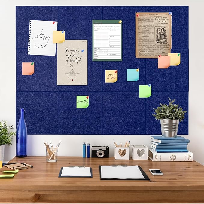 Large Cork Board Alternative, 12 Pack Felt Board with Safe Removable Adhesive Tabs Felt Wall Tiles, Large Cork Boards for Walls, Cork Board for Home Office, Pin Boards for Walls, Royal Blue-DeskLoop Office