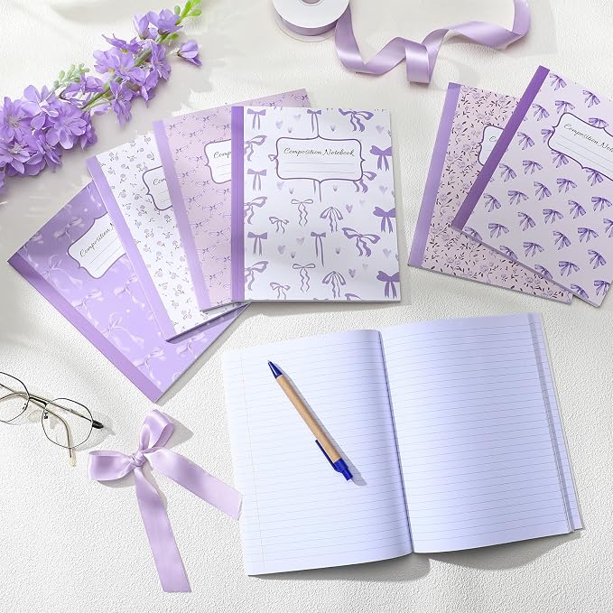 Fullhawl 6 Pack Composition Notebook College Ruled Bulk Purple Bow Composition - Image 5