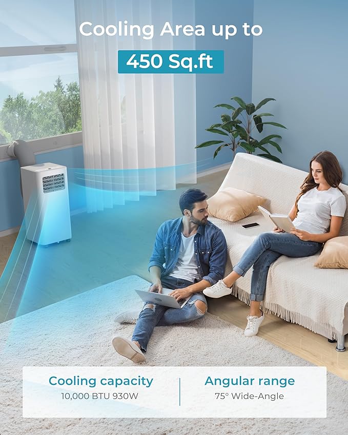 EUHOMY 10000 Btu Portable Air Conditioners, 4 in 1 Portable AC with Cool, Dry, Fan, Sleep Modes, Room Air Conditioners with 52dB & 24H Timer, with Remote, for Bedroom, Rooms, Apartment up to 450 Sq.Ft-DeskLoop Office