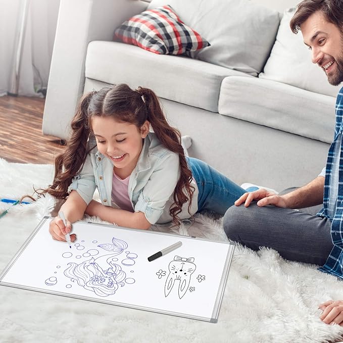 H-Qprobd White Board 36" x 24" Dry Erase Board for Wall Whiteboard 3' x 2' (2 Pack) Magnetic Presentation Board with Long Pen Tray, Wall-Mounted White Boards for Home, Office and School-DeskLoop Office