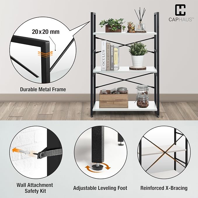 CAPHAUS 3 Tier Small Bookshelf, 24 Inch Width Free Standing Shelf, Bookcase - Image 5