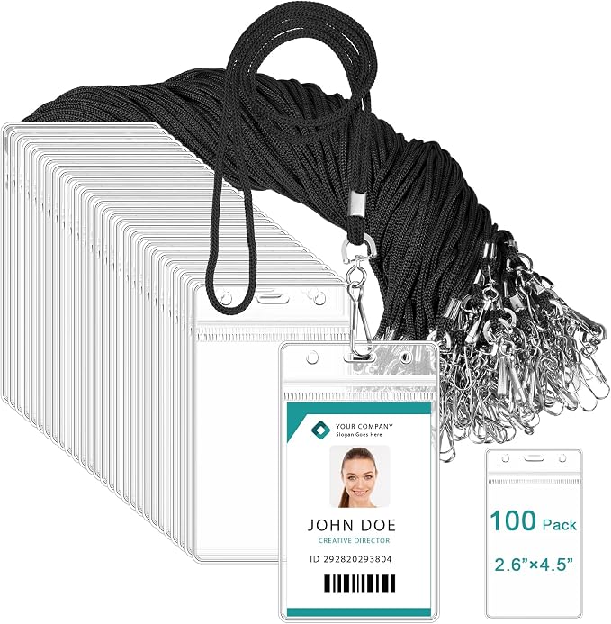 Marspark 100 Pack Lanyard with ID Holder Bulk, Waterproof Resealable Name Tag by Marspark