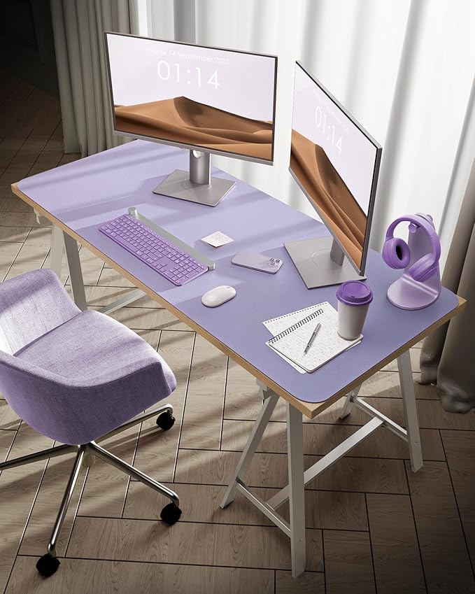 YSAGi Leather Desk Protector, Office Mat, Large Mouse Mat, Non-Slip PU Leather Blotter, Laptop Desk Pad, Waterproof Writing Pad for Office and Home (Light Purple, 47.2" x 23.6")-DeskLoop Office