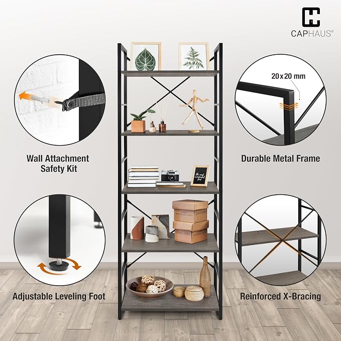 CAPHAUS 6 Tier Bookshelf, 24 Inch Width Free Standing Shelf, Bookcase Shelf - Image 5