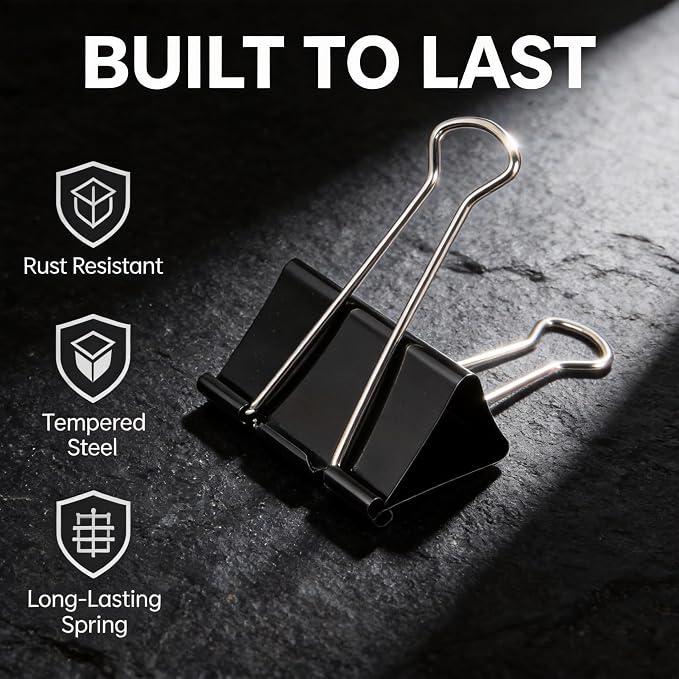 2 PCS 3 Inch Extra Large Jumbo Binder Clips – Sturdy Black Metal Paper Clamps - Image 3