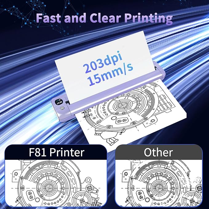 Rongta Portable Printers Wireless for Travel, WiFi & Bluetooth Mobile Printer, Thermal Inkless Printer for School/Office/Home Use, Compatible with Android,iOS & Laptop (Purple)-DeskLoop Office