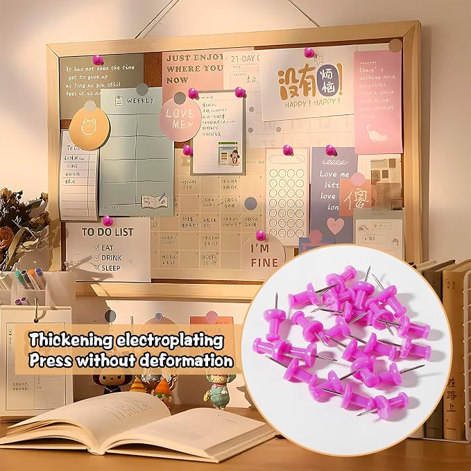 VAPKER Push Pins Tacks 120Pcs Solid Violet Thumb Tacks Larger Size Pin Map - Image 4