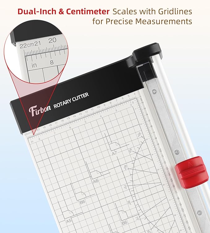Firbon 12" Rotary Paper Trimmer with Replaceable Blade, Heavy Duty 12-Sheet Capacity Cutter for Cardstock, Photos, Scrapbooking, Office, School & Studio-DeskLoop Office