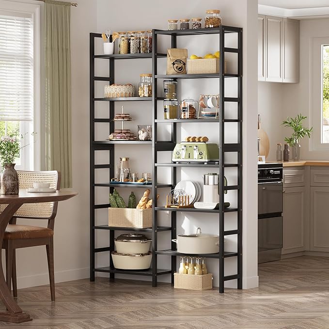 Homykic Double Wide Bamboo Bookshelf Black, 6-Tier Large Open Bookcase with 12 Display Shelves, 6ft Tall Freestanding Book Shelf for Home Office, Bedroom, Living Room, Plants-DeskLoop Office