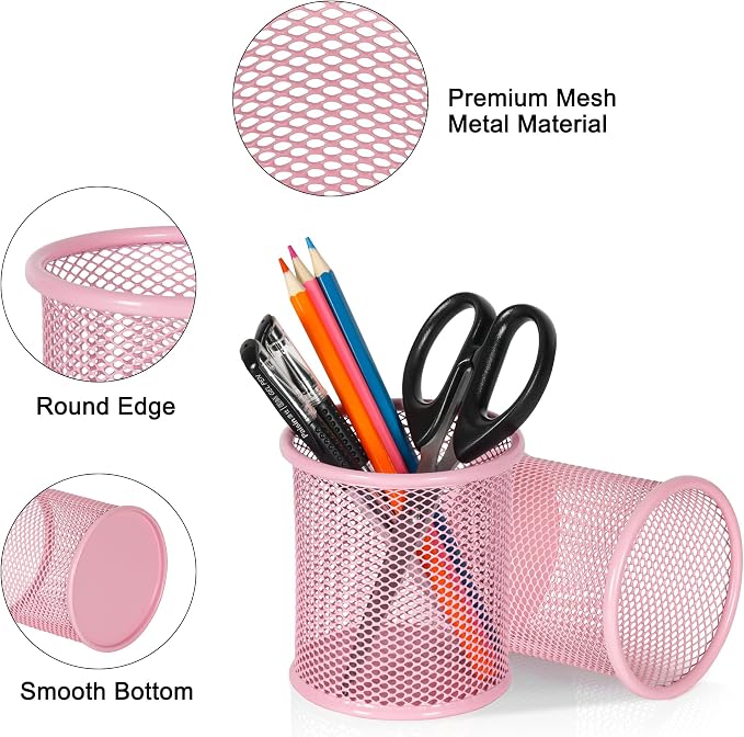 EasyPAG Pencil Holder for Desk, 2 Pack Metal Pen Organizer, Mesh Pencil Cup - Image 2