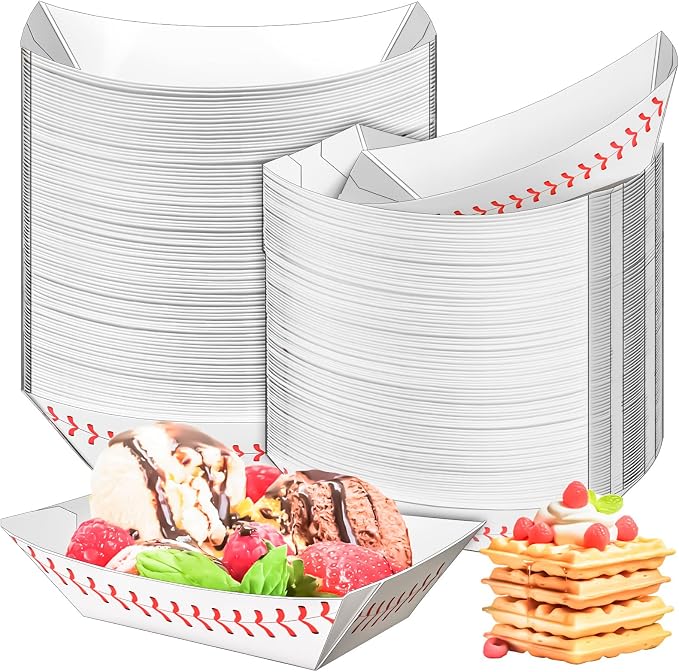 100 Pack 1 Lb Paper Food Boat Trays, Baseball Birthday Decorations Baseball by MotBach