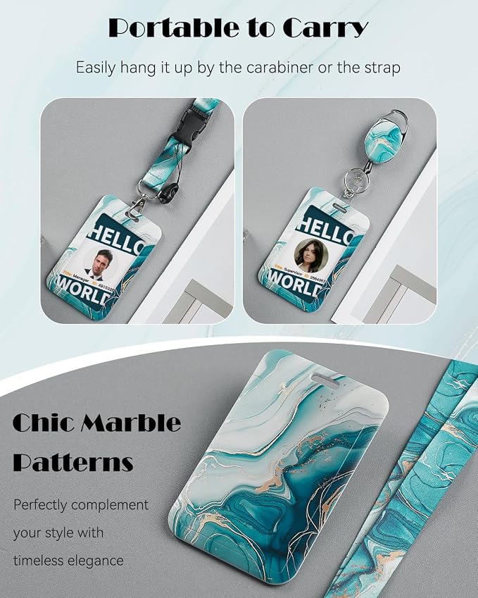 Uniclife Marbling Sliding Badge Holder Cyan Marble Pattern Plastic Card Holder - Image 6