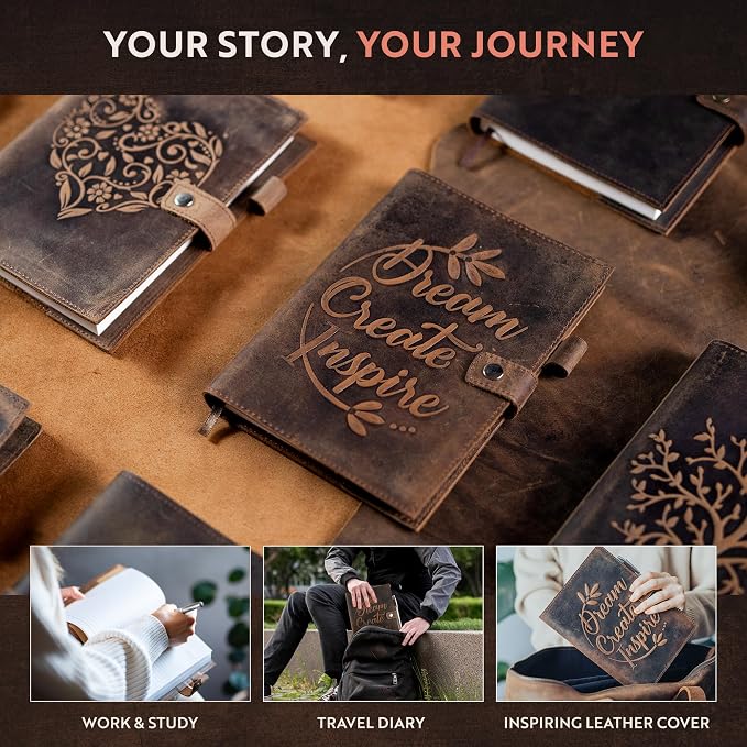 moonster Leather Journal Notebook A5 Refillable – Handmade Vintage Diary - Image 5