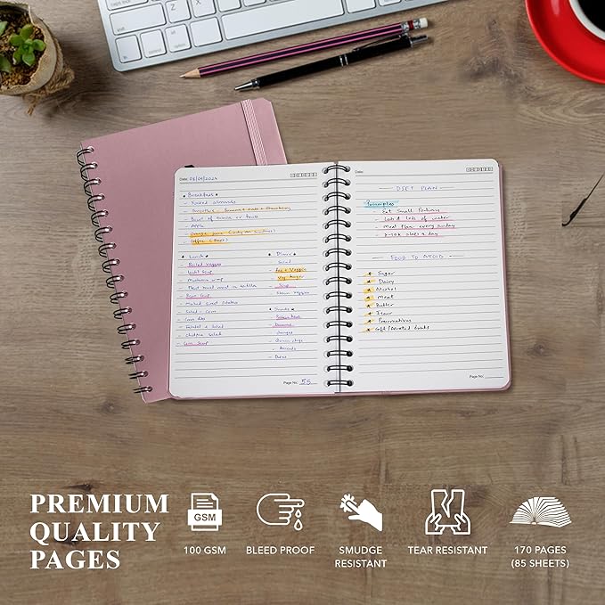 Lined Spiral Journal Notebook For Men & Women - A5 Journal 170 Pages, Hardcover Notebooks for Work & Note Taking, College Ruled Journals for Writing - Pink-DeskLoop Office