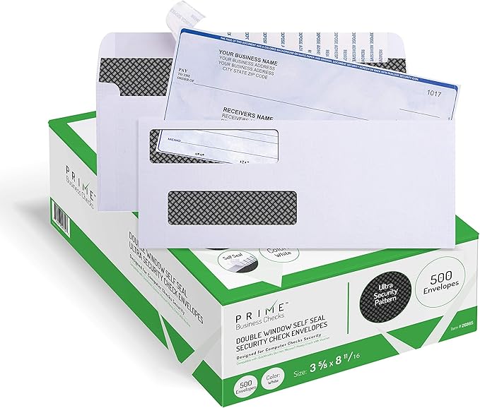 500 Self Seal QuickBooks Double Window Security Check Envelopes by PrimeBusinessChecks