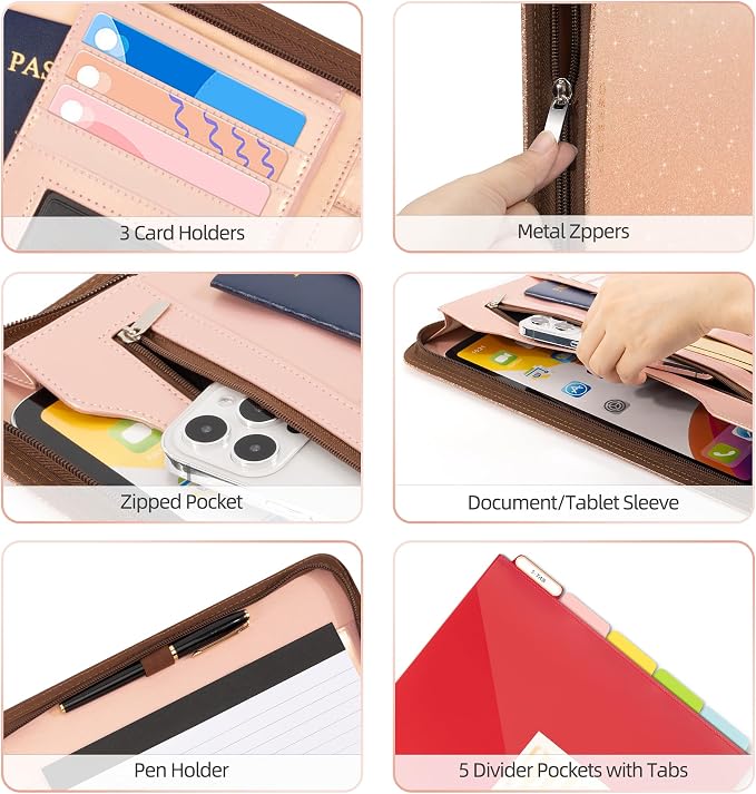 Ospelelf Clipboard with Storage, 3 Ring Binder with Zipper, Leather Padfolio - Image 4