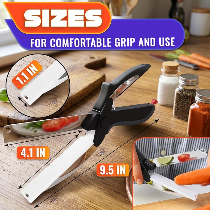 2 in 1 Kitchen Scissors for Food – Stainless Steel 9.5" Tomato Knife Chops - Image 2