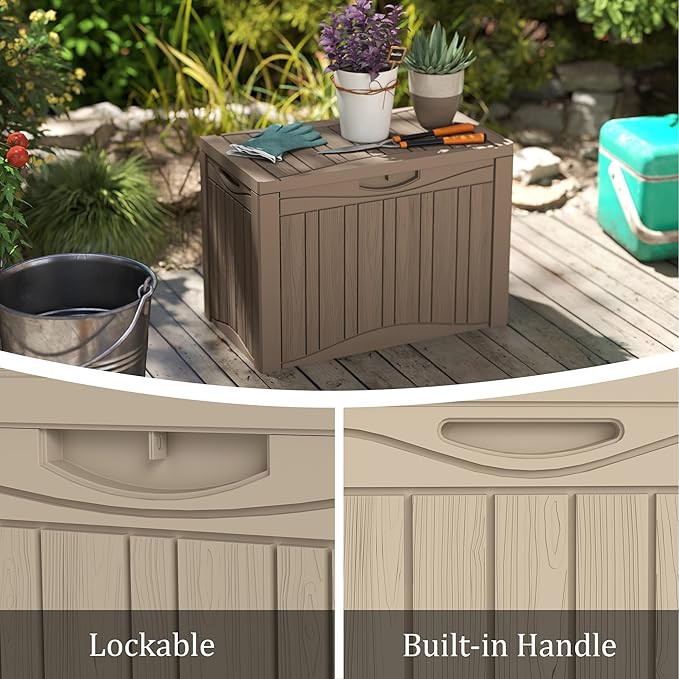 50 Gallon Lockable Resin Deck Box, Waterproof & UV-Resistant Outdoor Storage Box for Outdoor Cushion Storage, Garden Tools & Pool Accessories Storage, Gray-DeskLoop Office