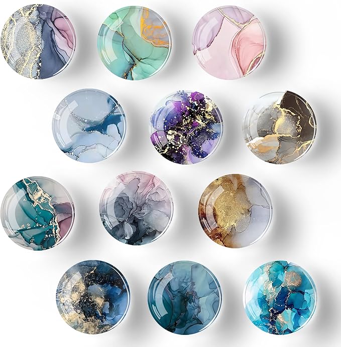 12Pcs Glass Strong Magnetic Refrigerator Magnet Fridge Sticker,Marble Crystal Fridge Magnets Decoration for Crafts,Fridge Magnets for Kitchen, Office Whiteboard, Cabinet and Dishwasher-DeskLoop Office