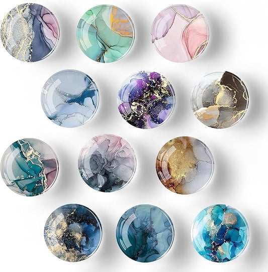 12Pcs Glass Strong Magnetic Refrigerator Magnet Fridge Sticker,Marble Crystal Fridge Magnets Decoration for Crafts,Fridge Magnets for Kitchen, Office Whiteboard, Cabinet and Dishwasher-DeskLoop Office