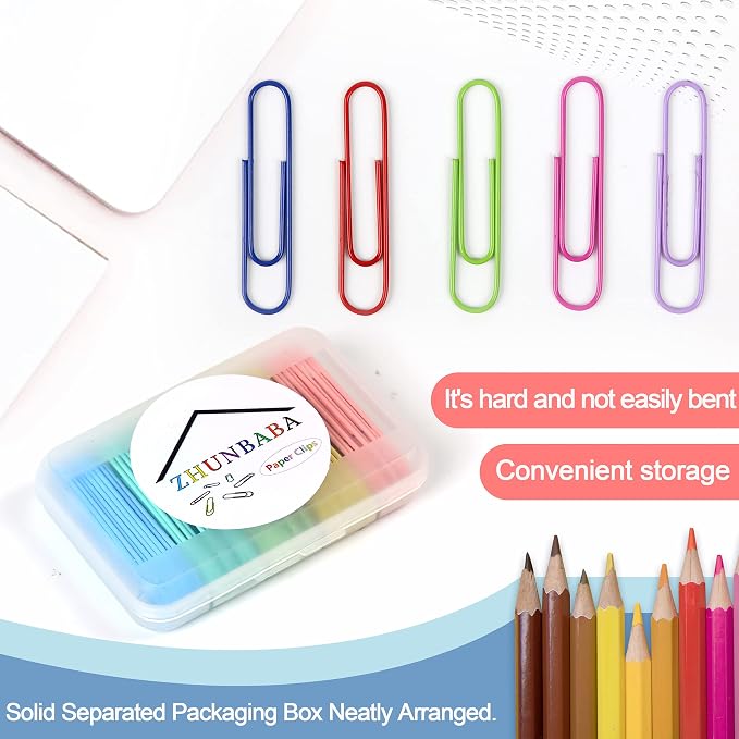100 PCS Large Multicolored Stainless Steel Paper Clips, Environmentally Friendly - Image 4